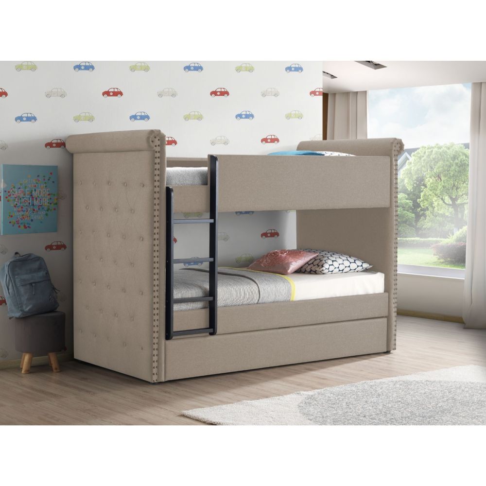 Acme - Romana II Twin/Twin Bunk Bed W/Trundle 37850 Beige Fabric Finish