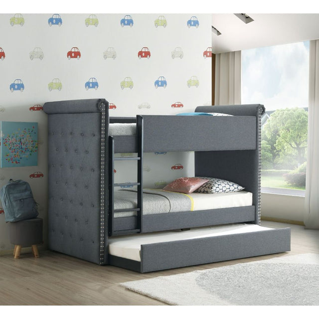 Acme - Romana II Twin/Twin Bunk Bed W/Trundle 37855 Gray Fabric Finish