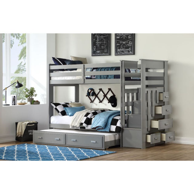 Acme - Allentown Twin/Twin Bunk Bed W/Trundle & Storage 37870 Gray Finish