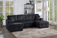 Contemporary Style 3pc Convertible Sectional Pull Out Sleeper Right And Left Arm Storage Black Finish Primary Living Room Pillow Included