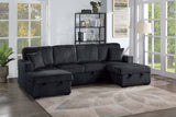 Contemporary Style 3pc Convertible Sectional Pull Out Sleeper Right And Left Arm Storage Black Finish Primary Living Room Pillow Included