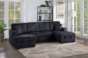 Contemporary Style 3pc Convertible Sectional Pull Out Sleeper Right And Left Arm Storage Black Finish Primary Living Room Pillow Included