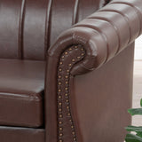 83.46'' Brown PU Rolled Arm Chesterfield Three Seater Sofa. - W68031446 - image - 11