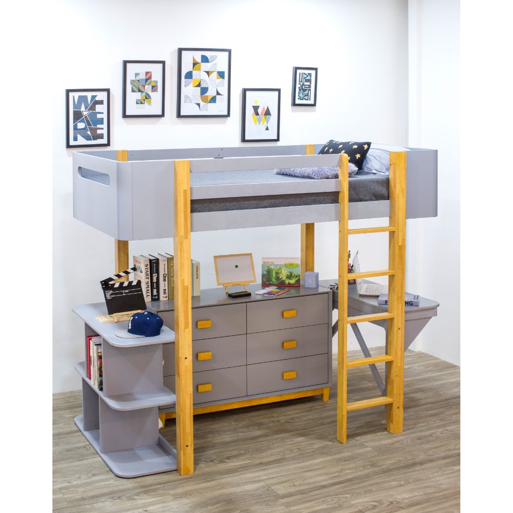 Acme - Saiyan Twin Loft Bed 37990 Gray & Natural Finish