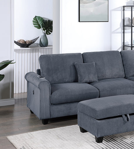 Contemporary Dark Gray 3pc Sectional Set Corduroy Upholstered LAF Sofa RAF Chaise Ottoman L-Sectional Living Room Furniture - sold by Home Elegance USA