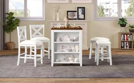 TOPMAX Rustic Farmhouse Dining Room Wooden Bar Table Set with Stools and Chairs, White, Rubberwood and MDF - sold by Home Elegance USA
