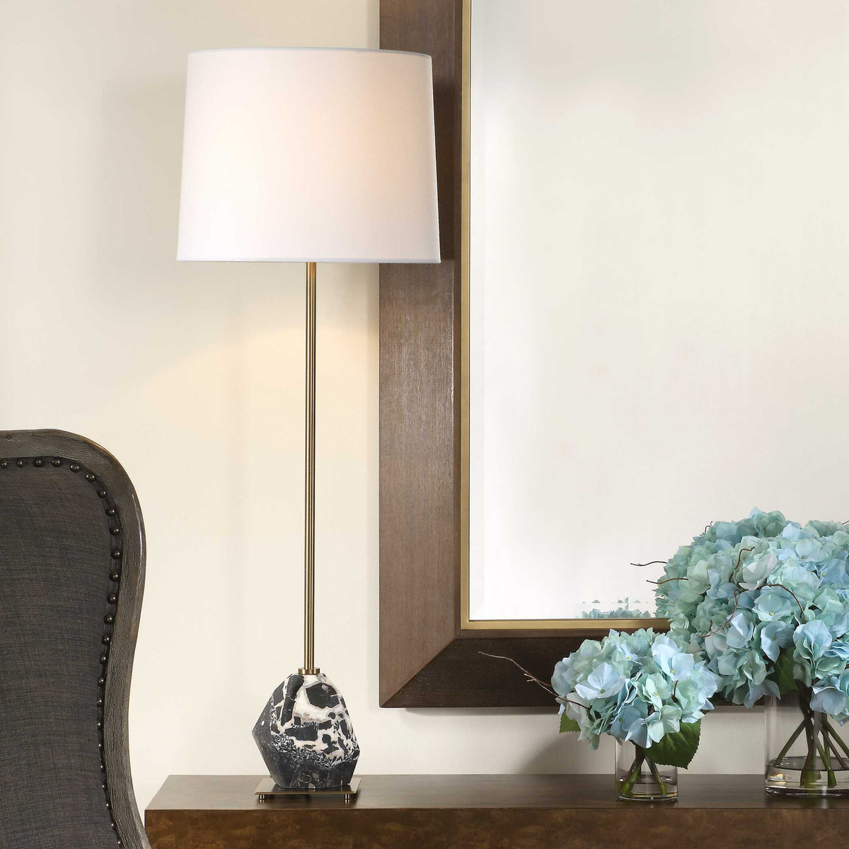 Rowland Panda Marble Buffet Lamp Black / Brass - Black / Gold by Uttermost - View 2