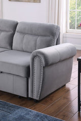 Ashton Gray Velvet Fabric Reversible Sleeper Sectional Sofa Chaise | Home Elegance USA