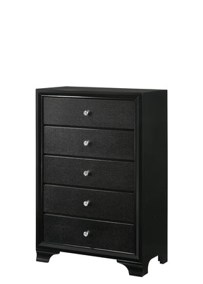 1pc Modern Glam Style Black Finish Glam Five Drawer Chest Pattern Wooden Bedroom Furniture