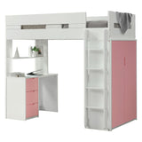 Acme - Nerice Twin Loft Bed W/Desk & Wardrobe 38040 White & Pink Finish