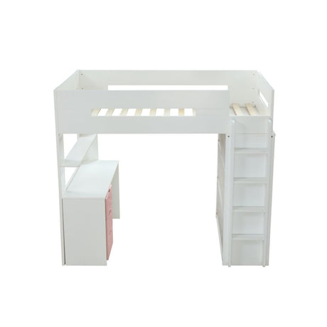 Acme - Nerice Twin Loft Bed W/Desk & Wardrobe 38040 White & Pink Finish