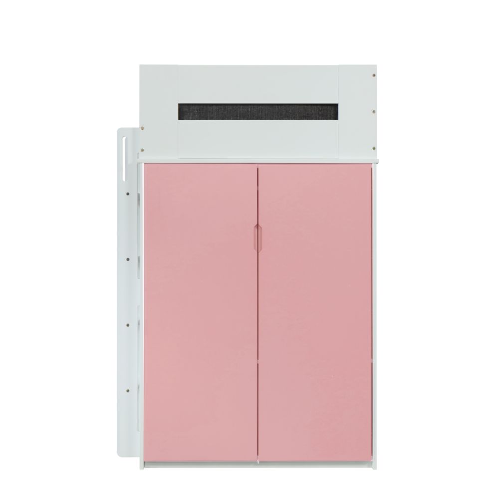 Acme - Nerice Twin Loft Bed W/Desk & Wardrobe 38040 White & Pink Finish