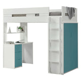 Acme - Nerice Twin Loft Bed W/Desk & Wardrobe 38045 White & Teal Finish