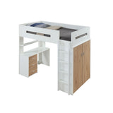 Acme - Nerice Twin Loft Bed W/Desk & Wardrobe 38055 White & Oak Finish