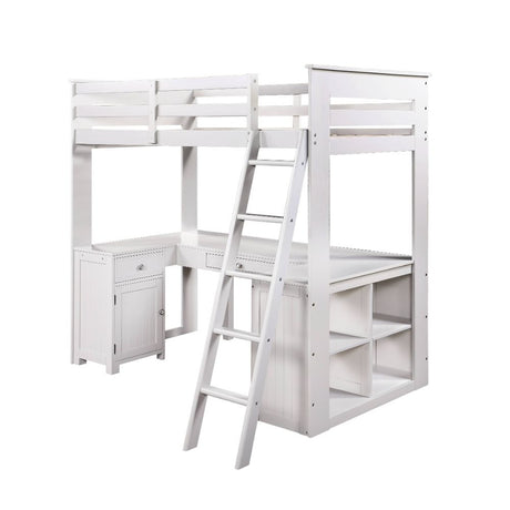 Ambar Twin Loft Bed W/Desk & Bookcase & Chest 38065 Light Gray Finish | Acme - 38065 - Home Elegance USA - 1