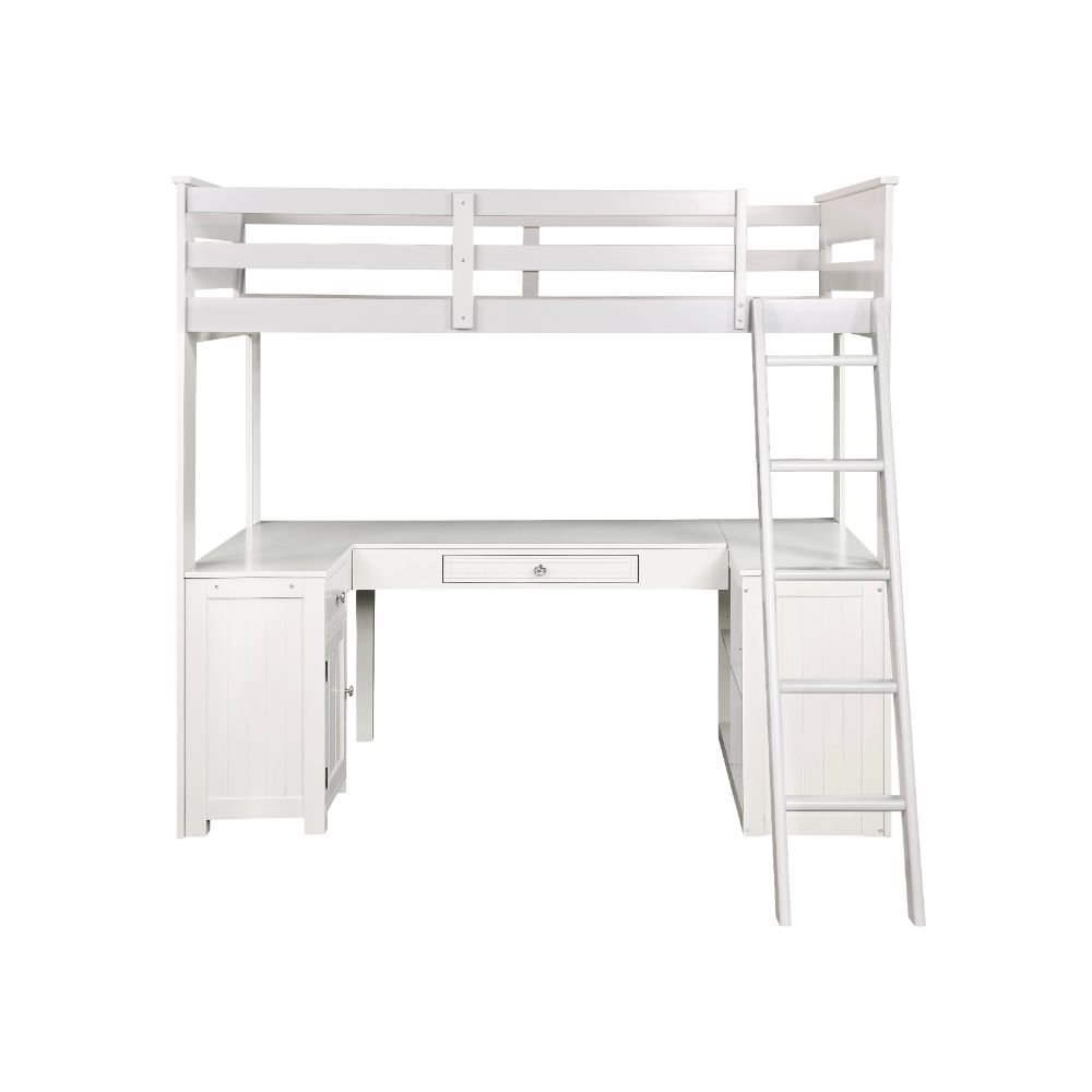 Ambar Twin Loft Bed W/Desk & Bookcase & Chest 38065 Light Gray Finish | Acme - 38065 - Home Elegance USA - 2