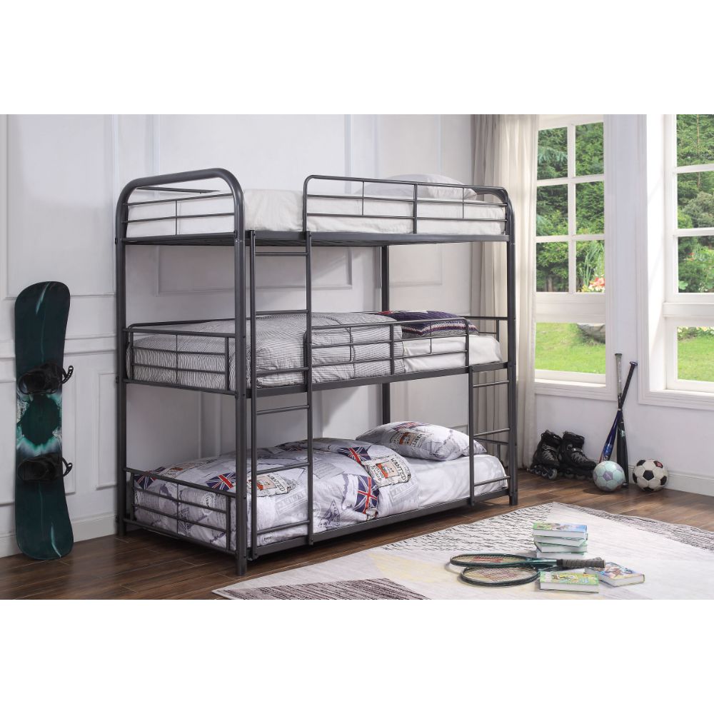 Cairo Triple Twin Bunk Bed 38090 Gunmetal Finish | Acme - 38090 - Home Elegance USA - 1