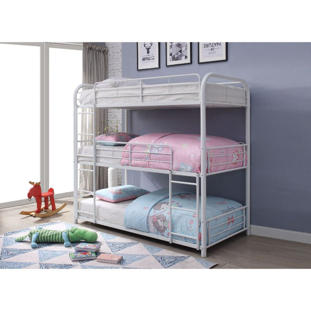 Cairo Triple Full Bunk Bed 38115 White Finish | Acme - 38115 - Home Elegance USA - 1