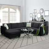 112*87" Sectional Sofa Couches Living Room Sets, 7 Seats Modular Sectional Sofa with Ottoman, L Shape Fabric Sofa Corner Couch Set with 3 Pillows, Black(New of GS008210AAB) - GS009012AAB - image - 4