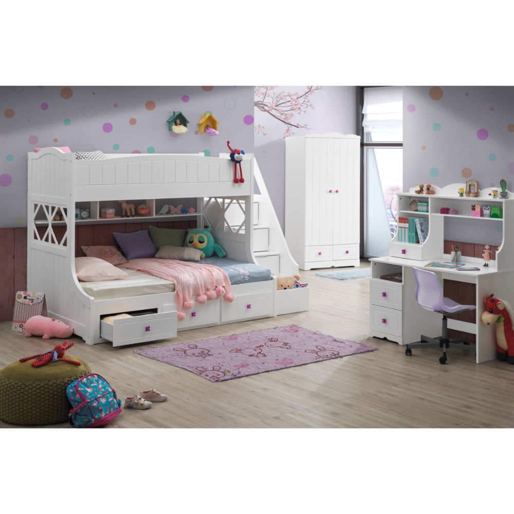 Acme - Meyer Twin/Full Bunk Bed W/Storage 38150 White Finish