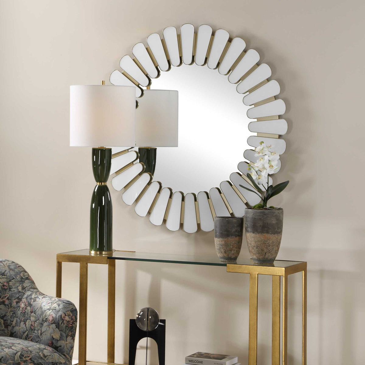 Miran Glass Round Mirror - White by Uttermost - View 3