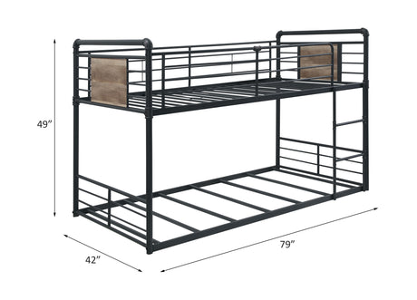 Acme - Cordelia Twin/Twin Bunk Bed 38285 Antique Oak, Sandy Black & Dark Bronze Hand-Brushed Finish