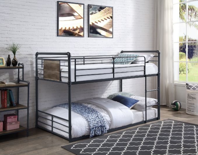 Acme - Cordelia Twin/Twin Bunk Bed 38285 Antique Oak, Sandy Black & Dark Bronze Hand-Brushed Finish