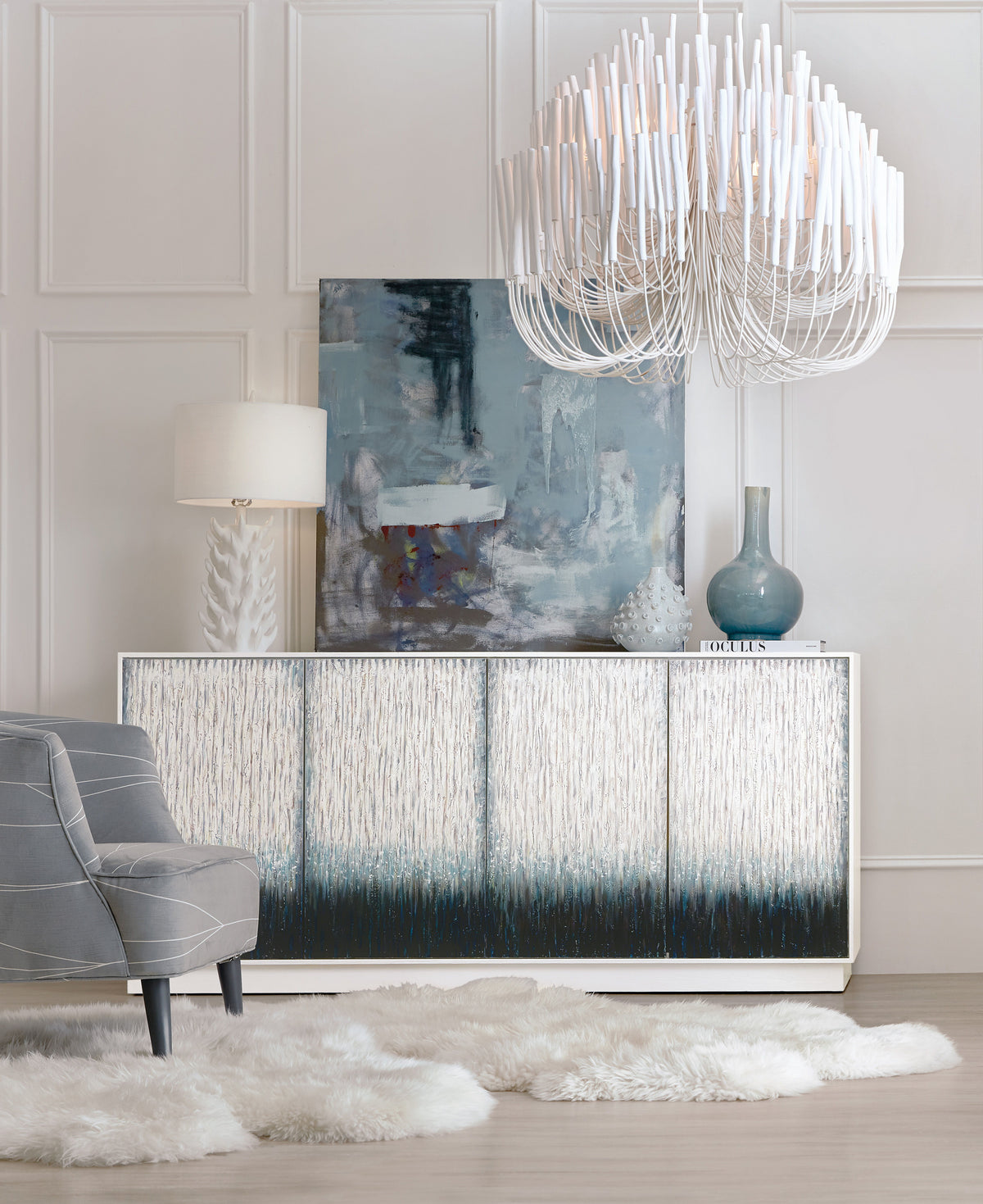 Melange Mediterranean Entertainment Credenza - White / Blue by Hooker Furniture - View 2