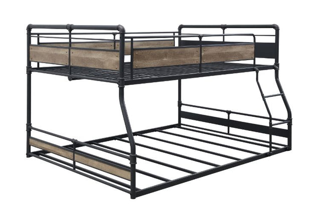 Acme - Cordelia Full/Queen Bunk Bed 38320 Antique Oak, Sandy Black & Dark Bronze Hand-Brushed Finish