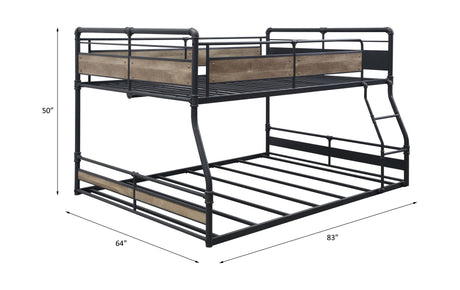 Acme - Cordelia Full/Queen Bunk Bed 38320 Antique Oak, Sandy Black & Dark Bronze Hand-Brushed Finish