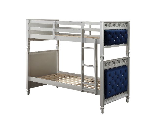 Acme - Varian Twin/Twin Bunk Bed 38330 Blue Velvet & Silver Finish