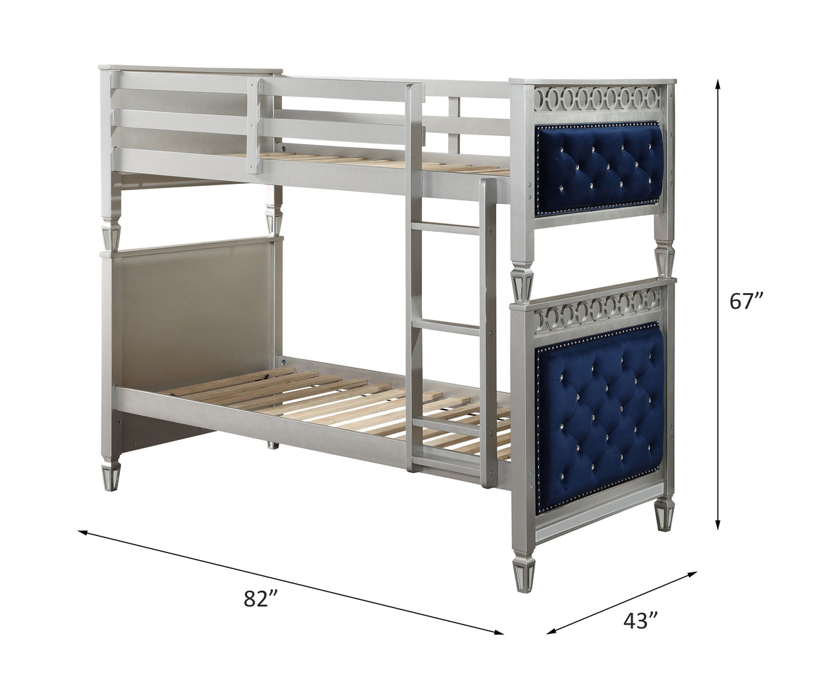 Acme - Varian Twin/Twin Bunk Bed 38330 Blue Velvet & Silver Finish