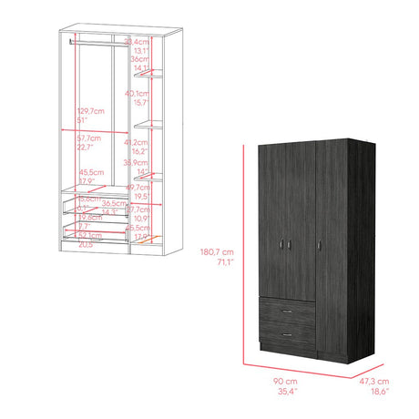 Three Door Armoire Clark, Bedroom, Smokey Oak / White - sold by Home Elegance USA