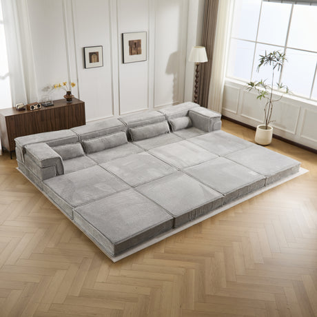 Compression Mahjong Sofa,Convertible Floor Sofa Bed,DIY Boneless Modular Sectional Sofa,No Assembly Required,Circle fleece fabric,Oversized 4 Seater with 2 Ottoman,Light-grey - sold by Home Elegance USA