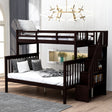 Stairway Twin-Over-Full Bunk Bed with Storage and Guard Rail for Bedroom, Espresso color(OLD SKU :LT000019AAP)