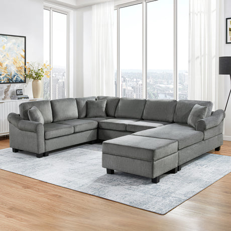 U-shaped Sectional Sofa Chenille Upholstered with Movable Storage Ottoman, Dark Gray, 111.8' - sold by Home Elegance USA