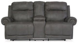 Ashley Gray Austere DBL Rec Loveseat w/Console - Faux Leather - 3840194 - Home Elegance USA - 1