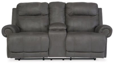 Ashley Gray Austere DBL Rec Loveseat w/Console - Faux Leather | Home Elegance USA