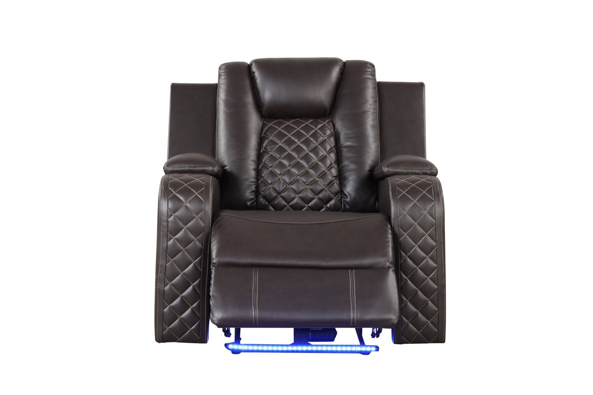 Benz LED & Power Recliner 3 PC Made With Faux Leather in Brown | Home Elegance USA