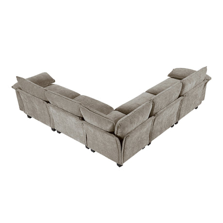 Modern Contemporary 5-Piece Modular Sectional Sofa Set Plush Comfort Chenille Upholstery Living Room Furniture Durable Plywood - sold by Home Elegance USA