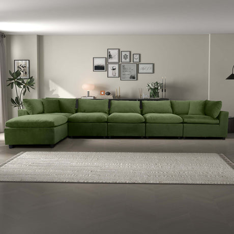 Hayward Olive Green Velvet Modular Sectional Sofa with Foam Cushions and Solid Frame - sold by Home Elegance USA