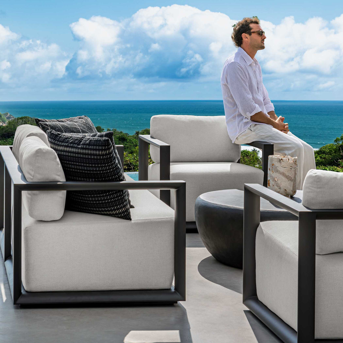 Remsen Outdoor Sofa Black / Oyster - Black / White by Uttermost - View 6
