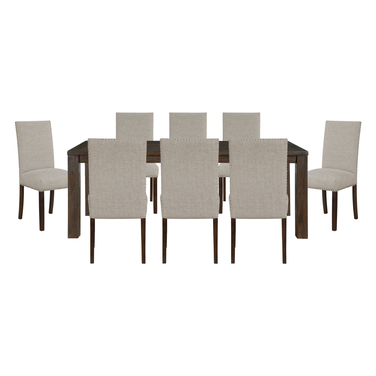 Classic 9pc Dining Set Dark Brown Finish Table and 8x Side Chairs Comfort Upholstery Taupe Dining Kitchen Furniture