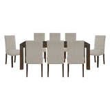 Classic 9pc Dining Set Dark Brown Finish Table and 8x Side Chairs Comfort Upholstery Taupe Dining Kitchen Furniture