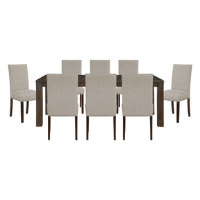 Classic 9pc Dining Set Dark Brown Finish Table and 8x Side Chairs Comfort Upholstery Taupe Dining Kitchen Furniture