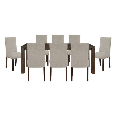 Classic 9pc Dining Set Dark Brown Finish Table and 8x Side Chairs Comfort Upholstery Taupe Dining Kitchen Furniture