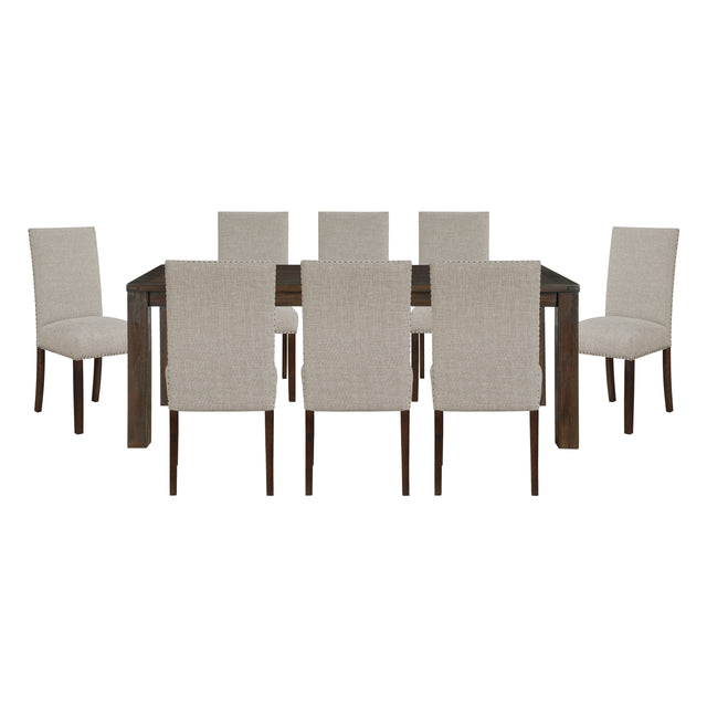 Classic 9pc Dining Set Dark Brown Finish Table and 8x Side Chairs Comfort Upholstery Taupe Dining Kitchen Furniture
