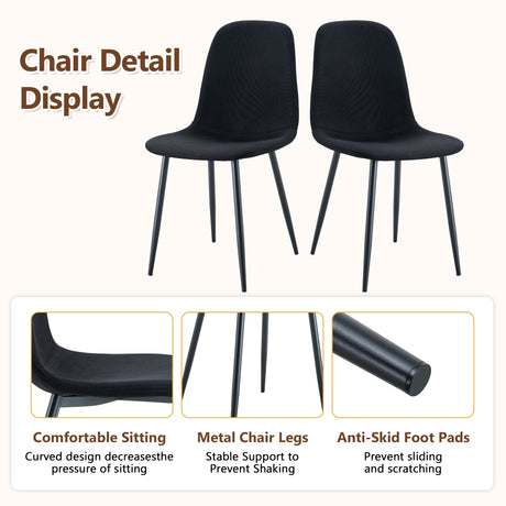 Table and chair set.71*35.4 inch White Grain Spliced Dining Table With Storage Function In The Middle Of The Table Legs.Paired with 8 Black Linen-Cotton Material High Resilience Dining Chair. - sold by Home Elegance USA