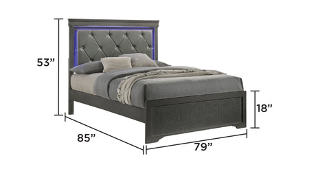 Blaze Upholstered Modern Style 4 Pc King Bedroom Set with LED Headboard Made with Wood in Metallic Gray(CA WAREHOUSE) - sold by Home Elegance USA