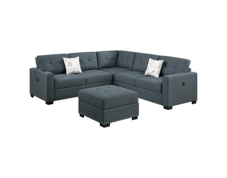 Casual Simple Tufted Couch Living Room Sectional 4pc Set Dark Gray Fabric Upholstered RAF/LAF One-Arm Loveseat Wedge Ottoman - sold by Home Elegance USA